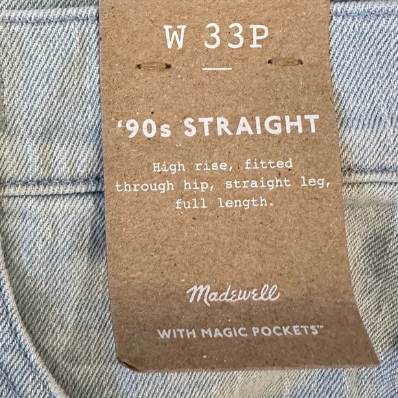 Women’s Madewell 90’s High Rise Straight Jeans Size 33P NWT Light Wash - Picture 7 of 8